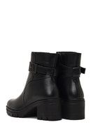 Kadın Siyah Fermuarlı Kalın Topuklu Deri Bot | Derimod