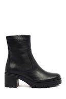 Women's Black Zippered Thick Heeled Leather Boot | Derimod