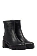 Women's Black Zippered Thick Heeled Leather Boot | Derimod