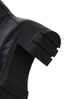 Women's Black Zippered Thick Heeled Leather Boot | Derimod