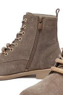 Kadın Bej Bağcıklı Fermuarlı Süet Deri Bot | Derimod
