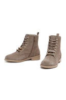 Kadın Bej Bağcıklı Fermuarlı Süet Deri Bot | Derimod