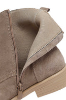 Kadın Bej Bağcıklı Fermuarlı Süet Deri Bot | Derimod