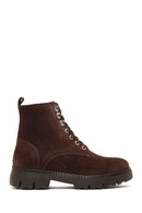 Women's Brown Zippered Thick-Soled Suede Leather Combat Boots | Derimod
