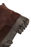 Women's Brown Zippered Thick-Soled Suede Leather Combat Boots | Derimod