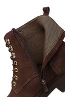 Women's Brown Zippered Thick-Soled Suede Leather Combat Boots | Derimod