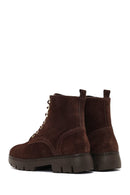 Women's Brown Zippered Thick-Soled Suede Leather Combat Boots | Derimod