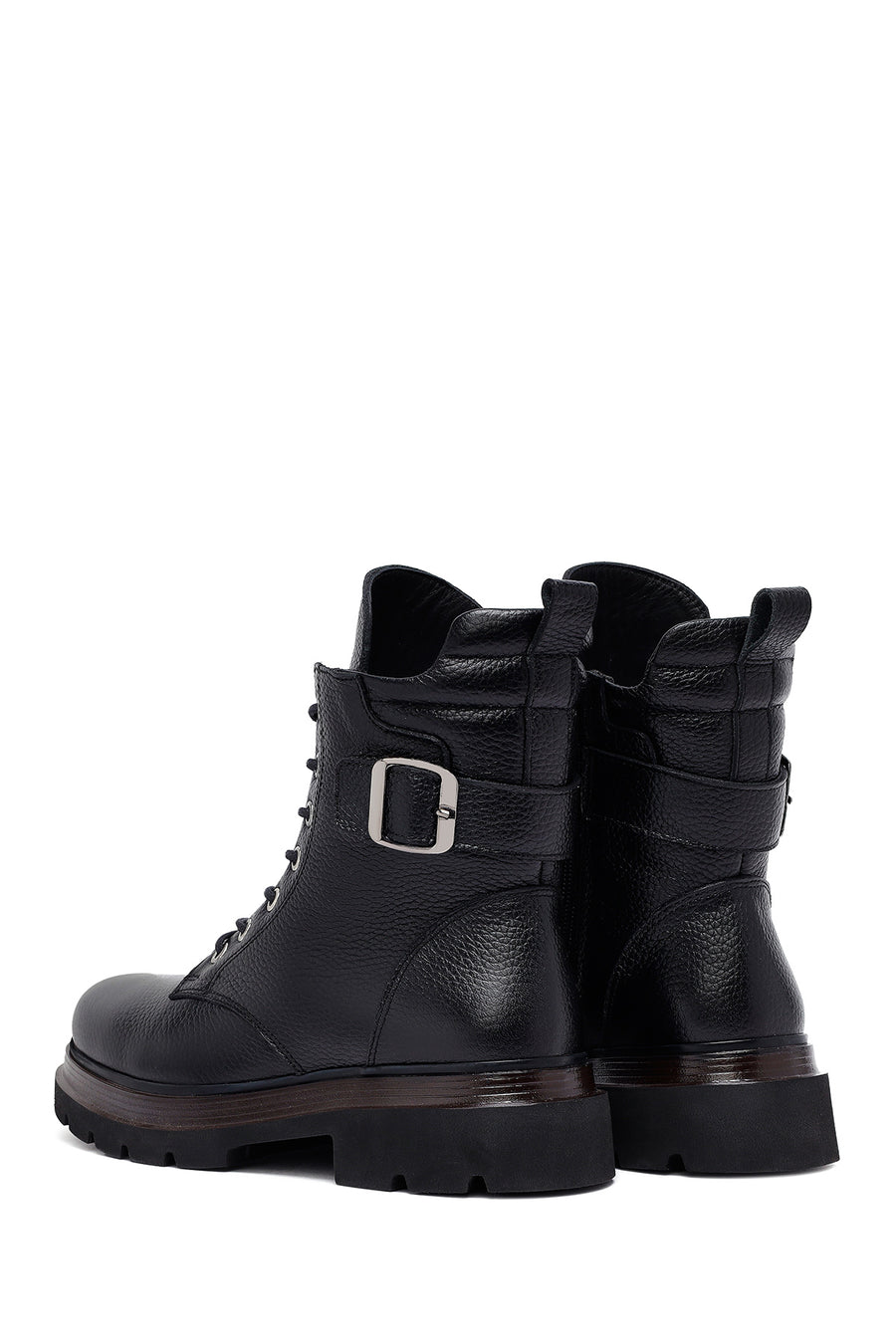 Women's Black Lace-Up Zipper Leather Combat Boots
