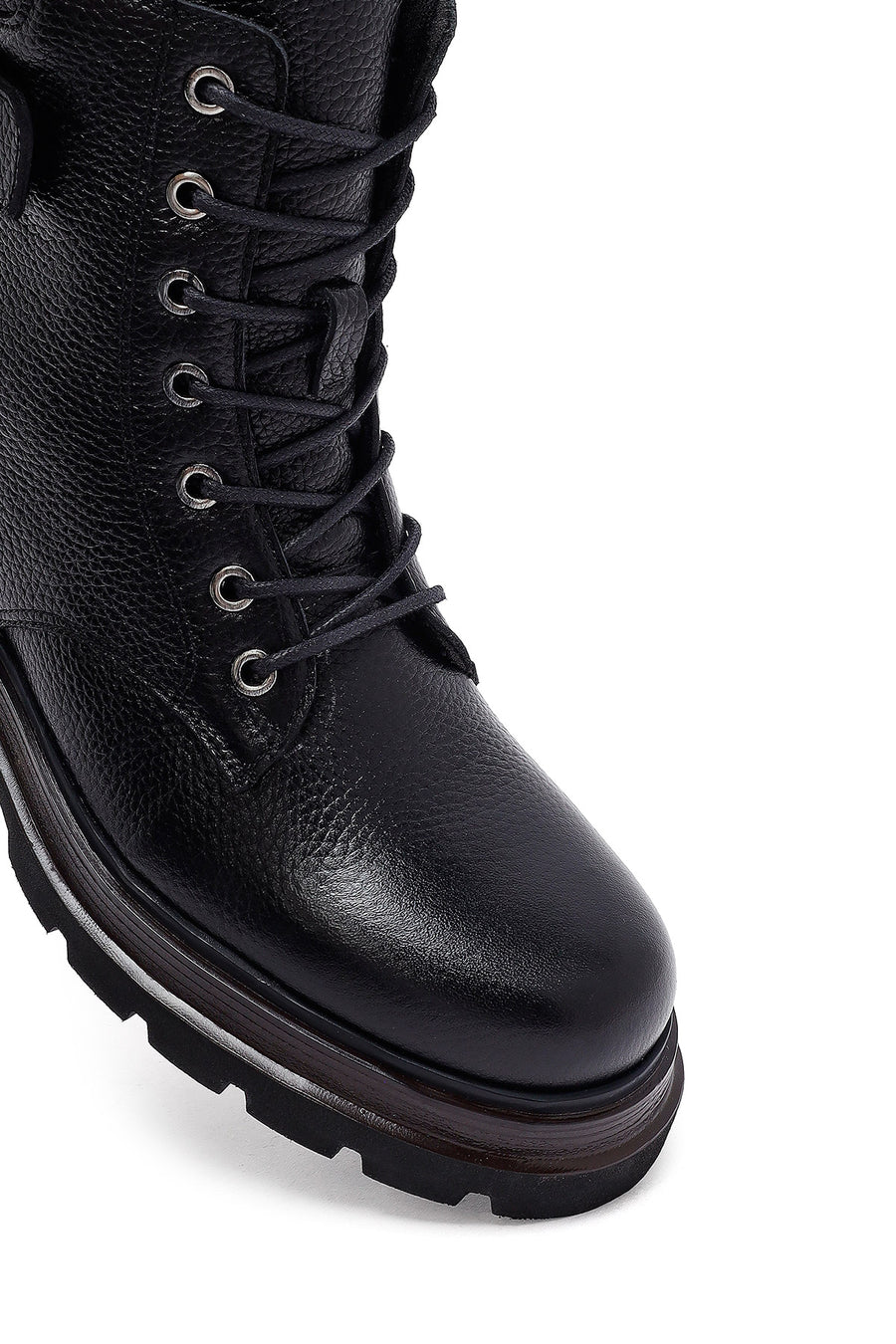 Women's Black Lace-Up Zipper Leather Combat Boots