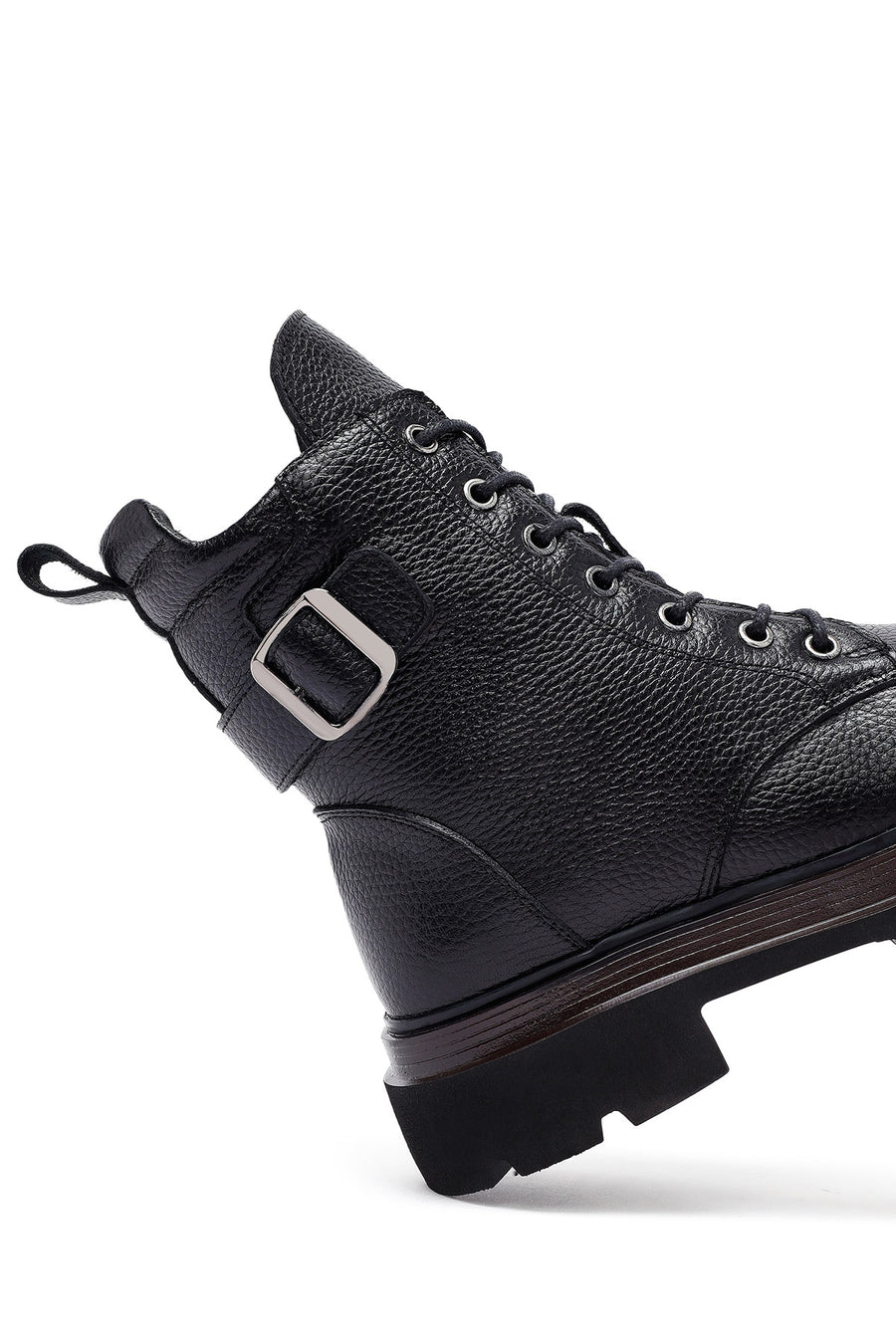 Women's Black Lace-Up Zipper Leather Combat Boots
