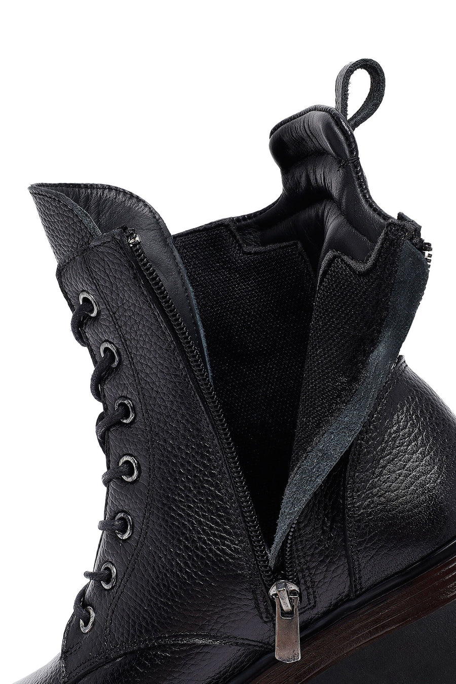 Women's Black Lace-Up Zipper Leather Combat Boots