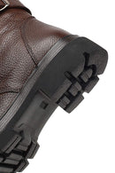 Women's Brown Lace-Up Zipper Leather Ankle Boots | Derimod