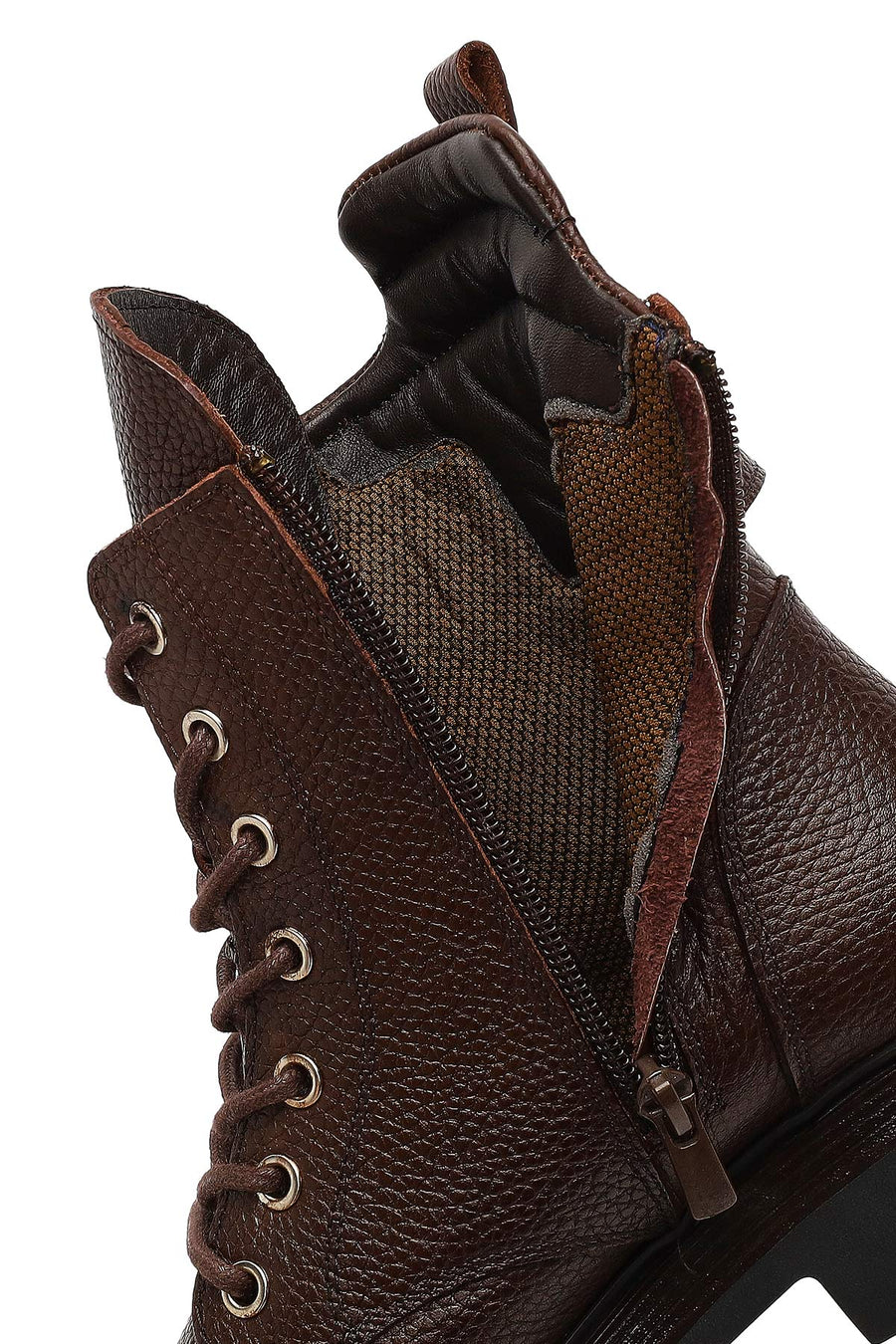 Women's Brown Lace-Up Zipper Leather Ankle Boots