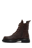 Women's Brown Lace-Up Zipper Leather Ankle Boots | Derimod
