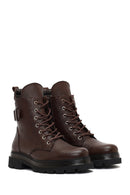 Women's Brown Lace-Up Zipper Leather Ankle Boots | Derimod