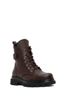 Women's Brown Lace-Up Zipper Leather Ankle Boots | Derimod