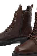 Women's Brown Lace-Up Zipper Leather Ankle Boots | Derimod