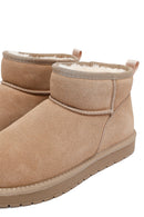 Kadın Bej Kürklü Süet Deri Teddy Bot | Derimod