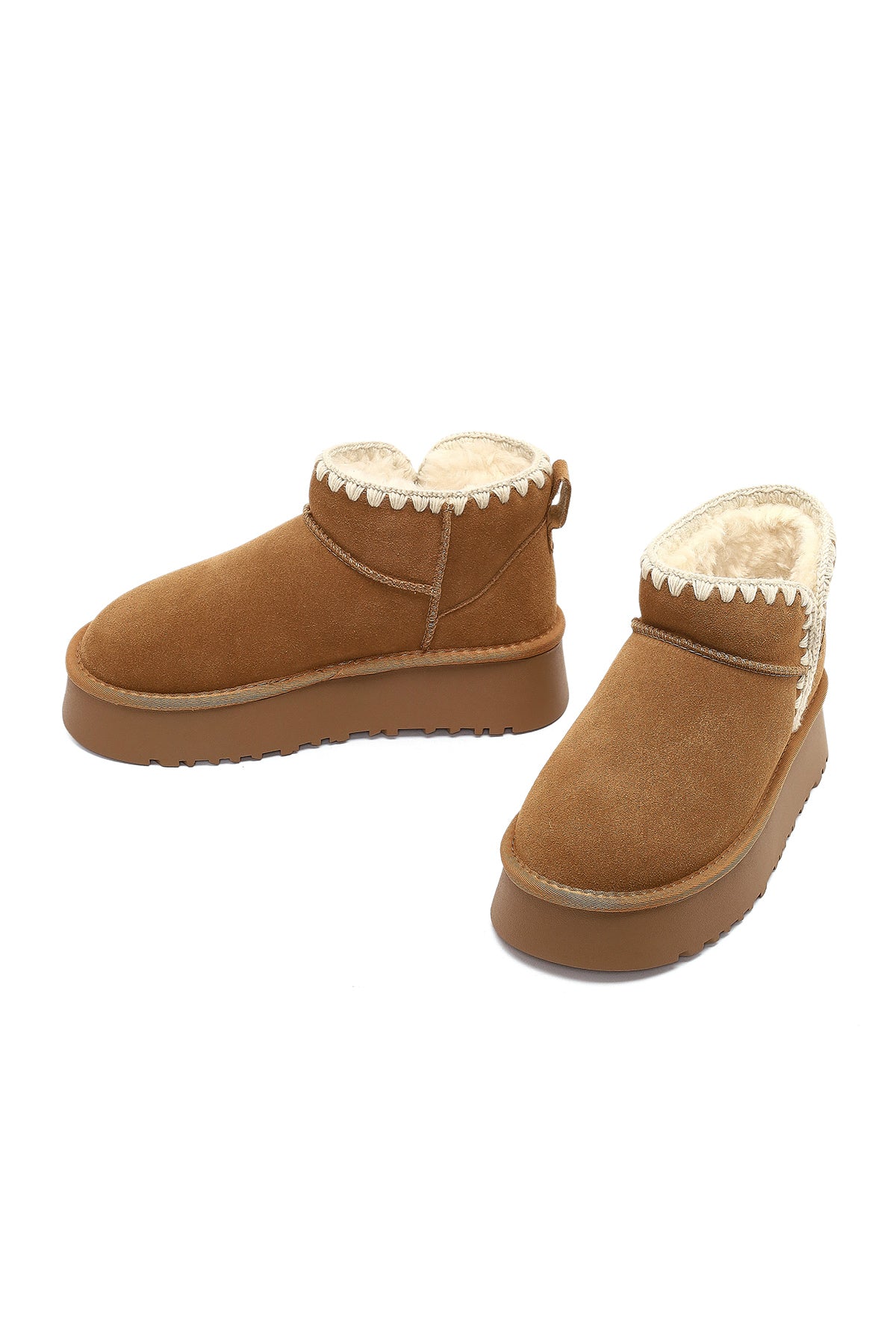 Kadın Camel Süet Deri Teddy Bot