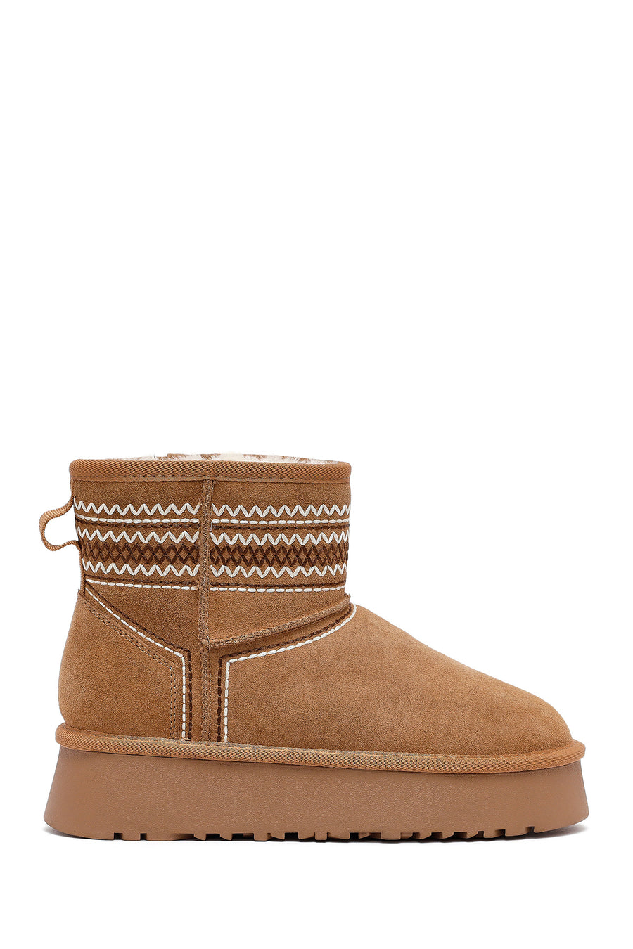 Women's Camel Thick-Soled Suede Leather Teddy Boot 25WFD478410 | Derimod