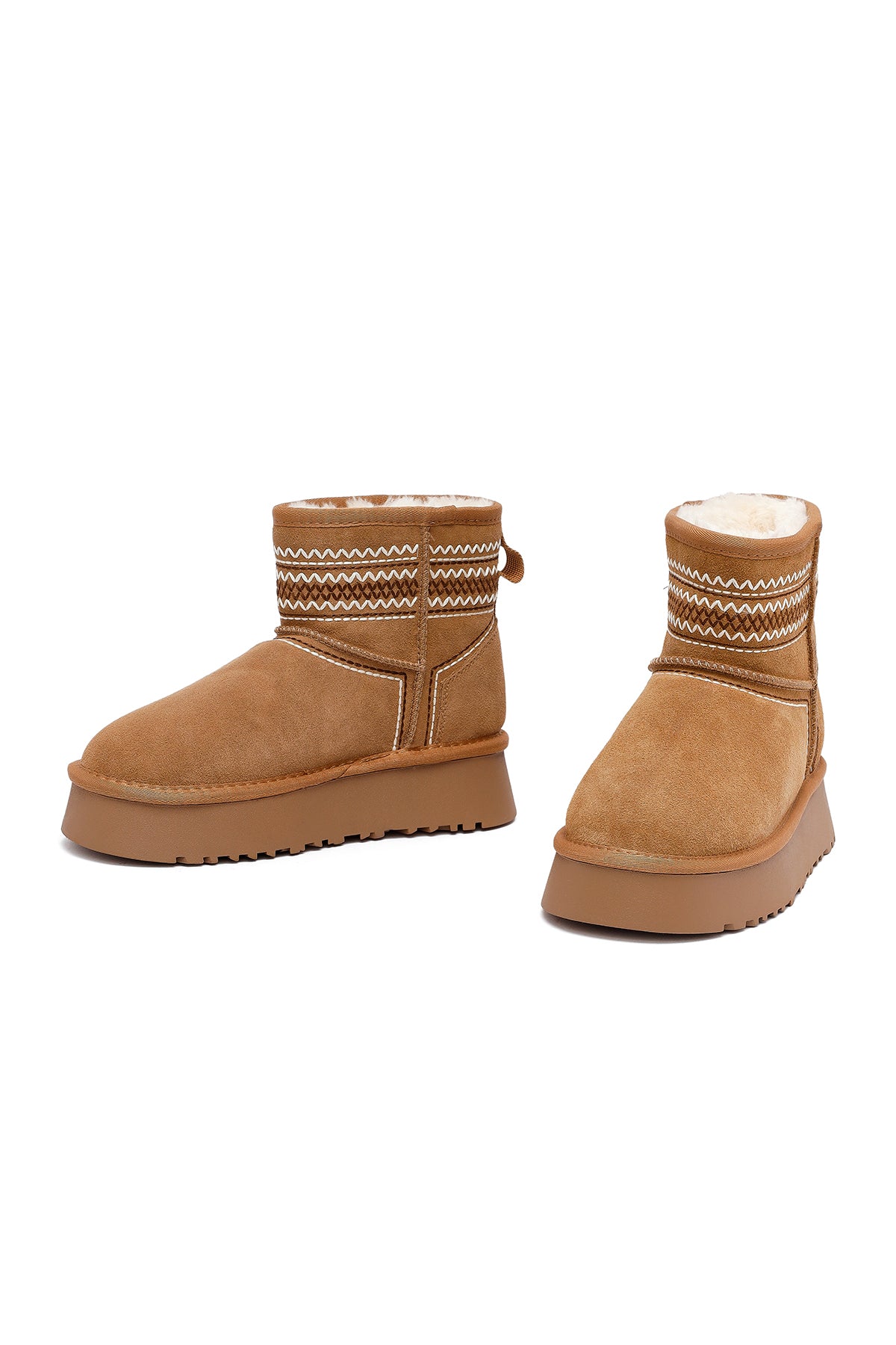 Kadın Camel Kalın Tabanlı Süet Deri Teddy Bot