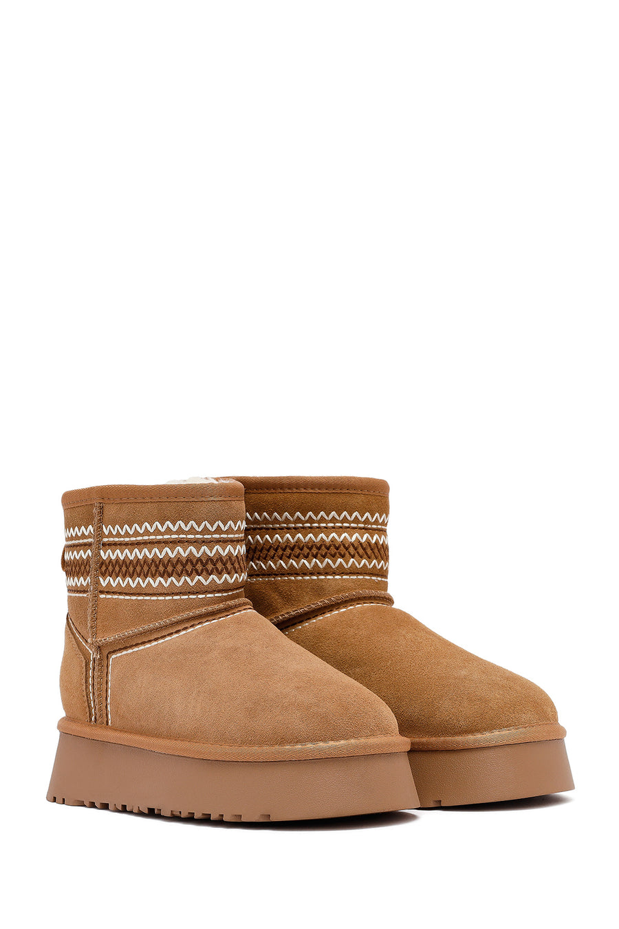 Women's Camel Thick-Soled Suede Leather Teddy Boot