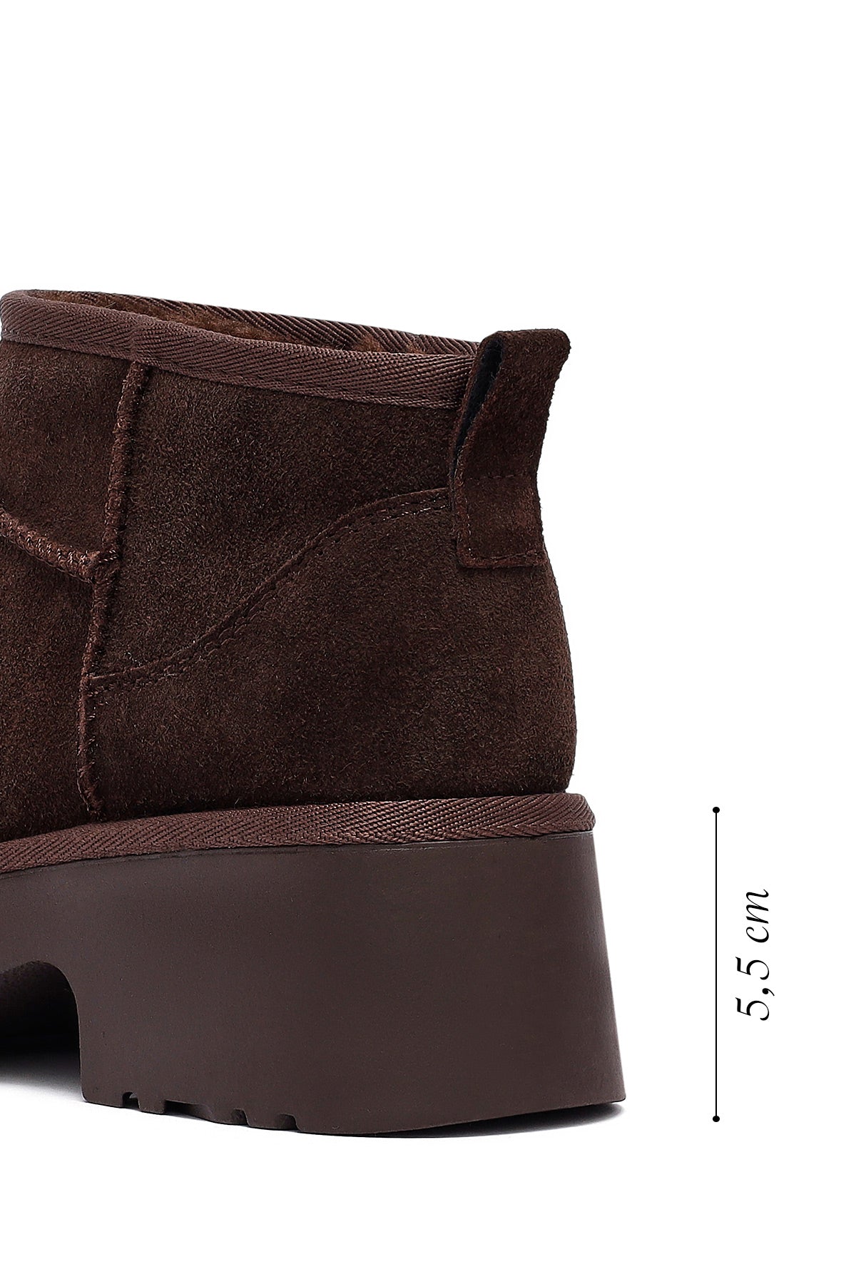 Kadın Kahverengi Kalın Tabanlı Kürklü Süet Deri Teddy Bot