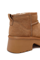 Woman Tan Thick-Soled Furry Suede Leather Teddy Bot | Derimod