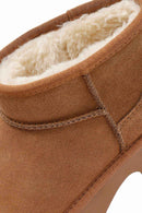 Woman Tan Thick-Soled Furry Suede Leather Teddy Bot | Derimod