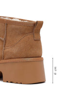 Woman Tan Thick-Soled Furry Suede Leather Teddy Bot | Derimod