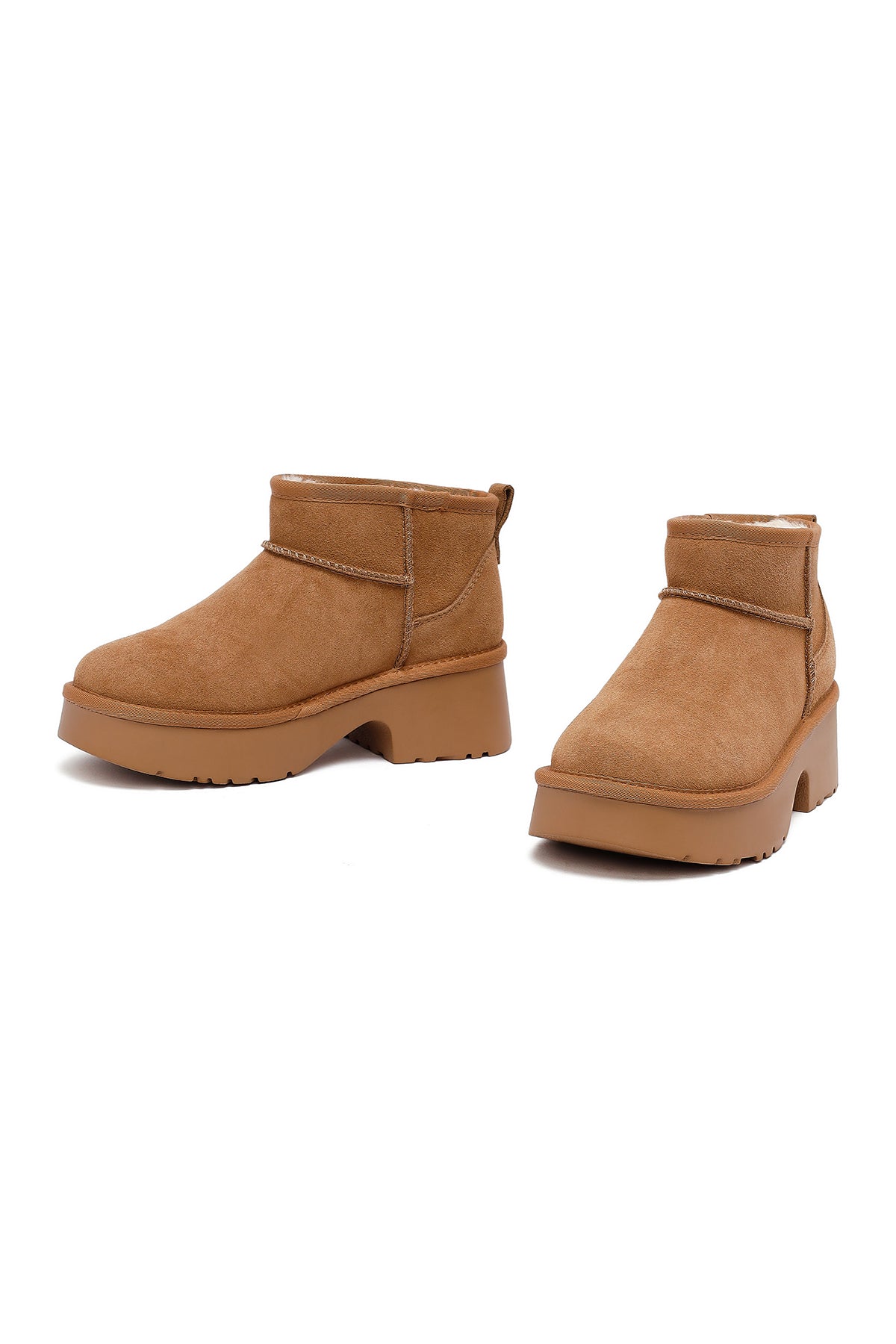 Kadın Taba Kalın Tabanlı Kürklü Süet Deri Teddy Bot