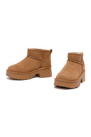 Woman Tan Thick-Soled Furry Suede Leather Teddy Bot | Derimod