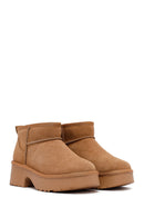 Woman Tan Thick-Soled Furry Suede Leather Teddy Bot | Derimod