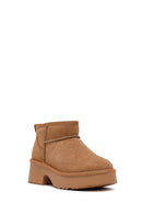 Woman Tan Thick-Soled Furry Suede Leather Teddy Bot | Derimod