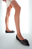 Women's Black Stone Suede Leather Ballet Flats | Derimod