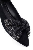 Women's Black Stone Suede Leather Ballet Flats | Derimod