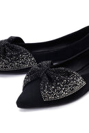 Women's Black Stone Suede Leather Ballet Flats | Derimod