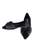 Women's Black Stone Suede Leather Ballet Flats | Derimod