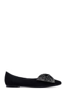 Women's Black Stone Suede Leather Ballet Flats | Derimod