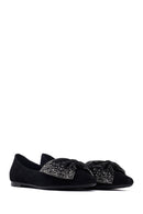 Women's Black Stone Suede Leather Ballet Flats | Derimod