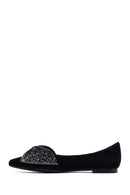 Women's Black Stone Suede Leather Ballet Flats | Derimod