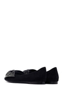 Women's Black Stone Suede Leather Ballet Flats | Derimod