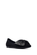 Women's Black Stone Suede Leather Ballet Flats | Derimod