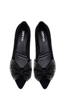 Women's Black Stone Suede Leather Ballet Flats | Derimod