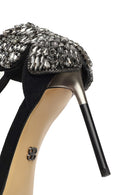 Women's Black Ankle Buckle Stone High Thin Heel Suede Leather Shoe | Derimod