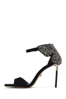 Women's Black Ankle Buckle Stone High Thin Heel Suede Leather Shoe | Derimod