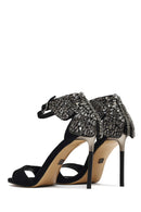 Women's Black Ankle Buckle Stone High Thin Heel Suede Leather Shoe | Derimod