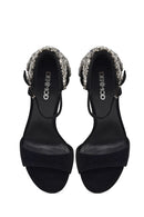 Women's Black Ankle Buckle Stone High Thin Heel Suede Leather Shoe | Derimod