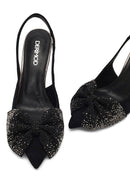 Kadın Siyah Arkası Açık Taşlı İnce Yüksek Topuklu Süet Deri Ayakkabı | Derimod