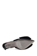 Kadın Siyah Arkası Açık Taşlı İnce Yüksek Topuklu Süet Deri Ayakkabı | Derimod